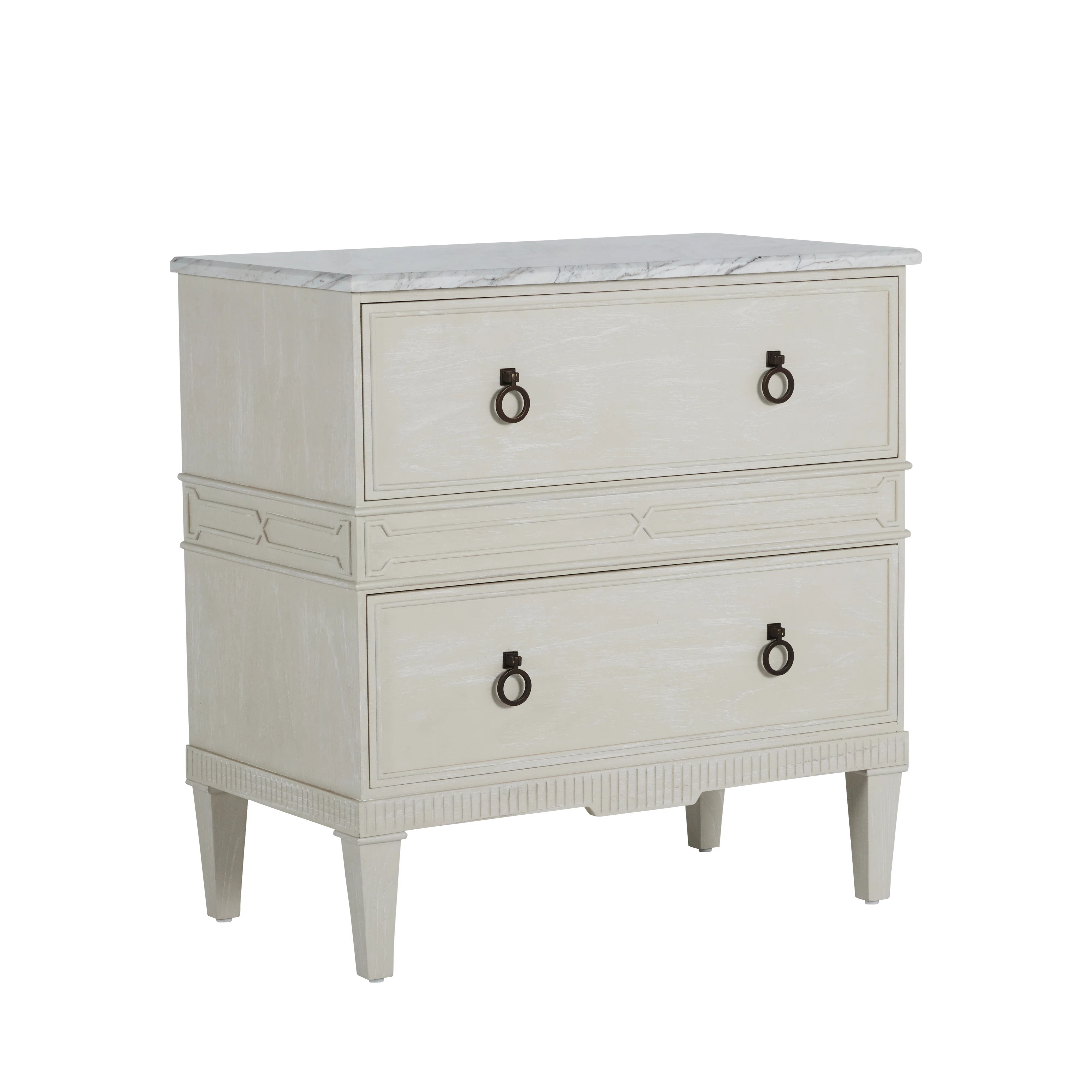 Archie 2 - Drawer Solid Wood Nightstand in Cerused White/Agros White Stone/Antique Bronze | Perigold