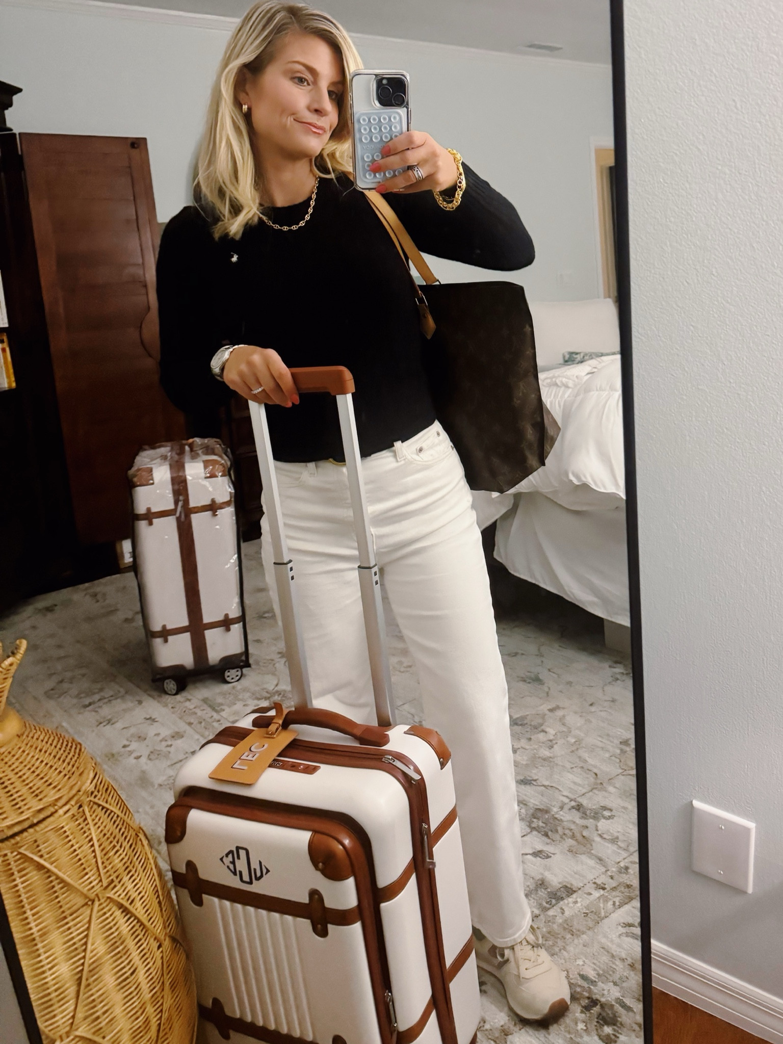 Travel fit. Super comfortable stretchy light denim and Ralph Lauren cable neck wool and cashmere sweater.

#LTKSeasonal #LTKover40 #LTKtravel