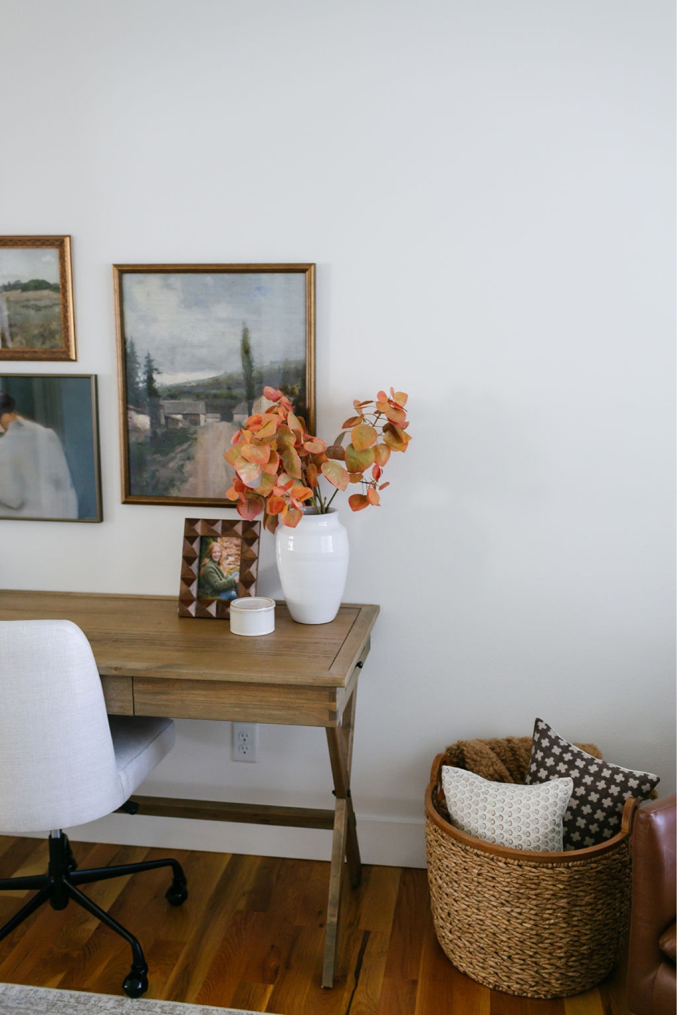 Fall decor, home decor, pillows, baskets, artwork, wood campaign desk, upholstered desk chair, home office, Pottery Barn, World Market

#LTKsalealert #LTKSeasonal #LTKhome