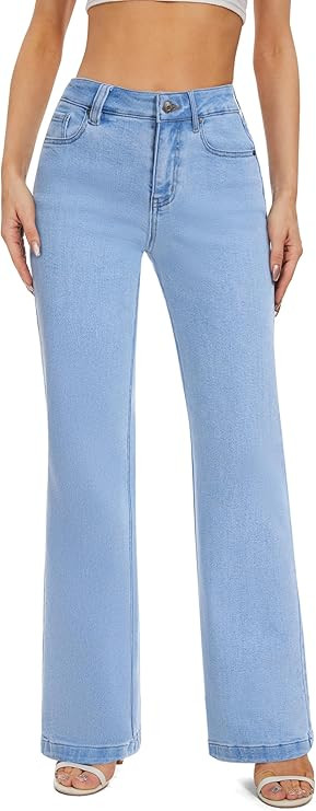 FLYING BANANA Women's High Waisted Wide Leg Baggy Stretch Denim Jeans | Amazon (US)