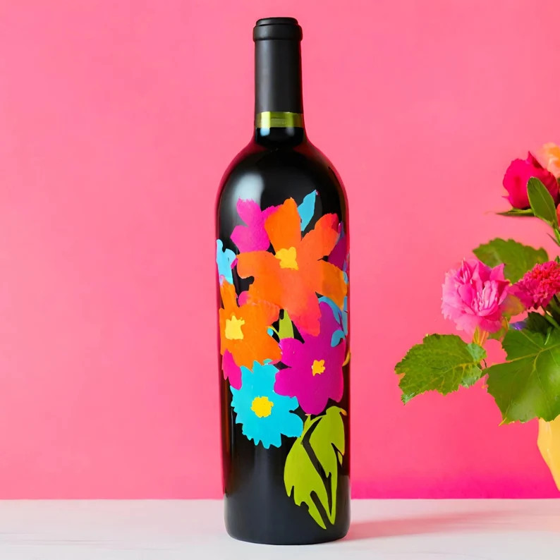 Hand Painted Wine Bottle Party Decor, Decorative Wine Bottle, Custom Champagne Bottle, Custom Wed... | Etsy (US)