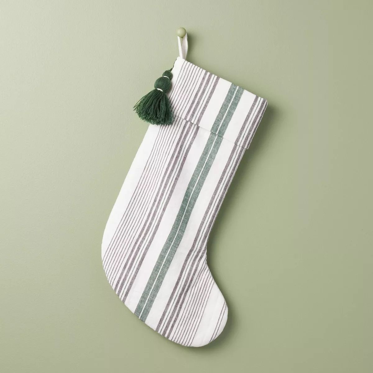Textured Mix Stripe Christmas Stocking Green/Cream/Gray - Hearth & Hand™ with Magnolia | Target