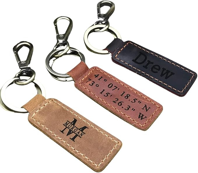 PERSONALIZED Leather KEYCHAIN, Coordinates Key Chain, 3rd Anniversary, Gift for Birthday, Keyfob,... | Amazon (US)