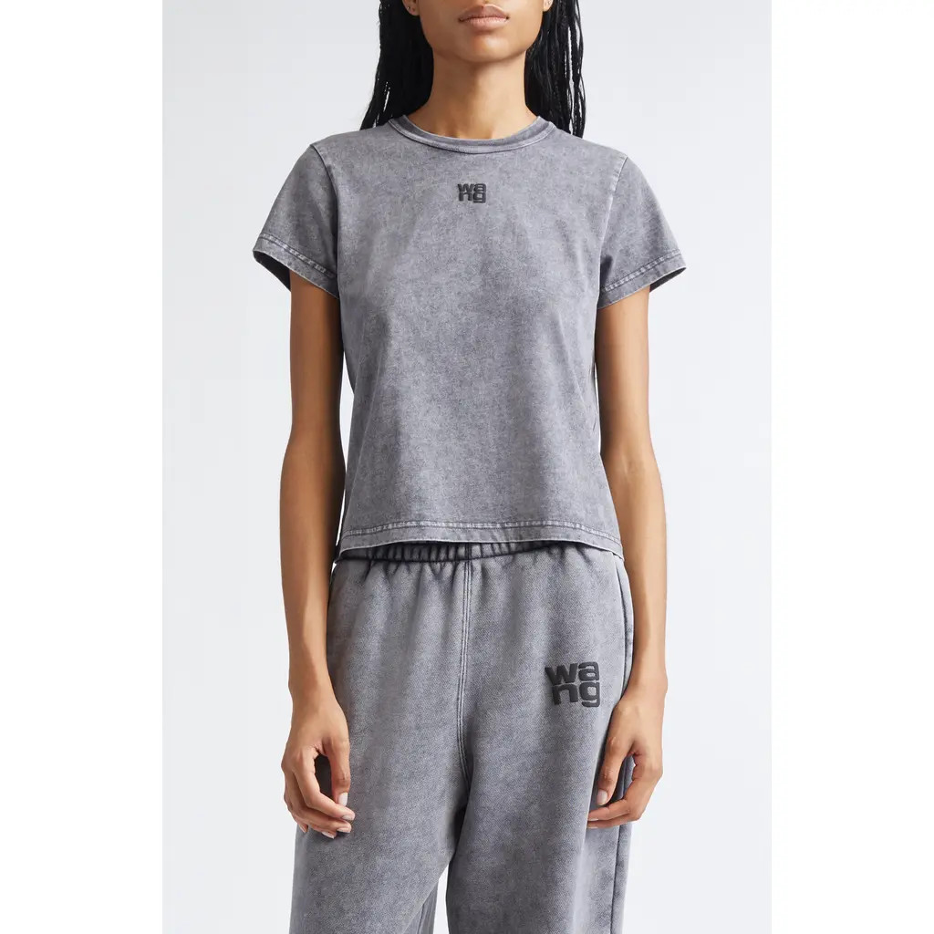 Alexander Wang Puff Logo Shrunken Cotton Jersey T-Shirt in Washed Granite at Nordstrom, Size Small | Nordstrom