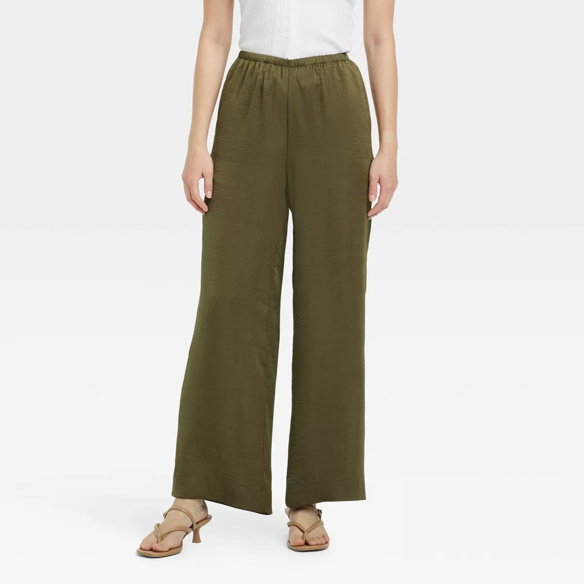 Women's Mid-Rise Straight Leg Crinkle Satin Pull-On Pants - A New Day™ | Target