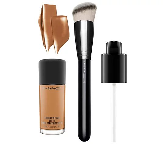 MAC Cosmetics Studio Fix Fluid Foundation and Brush - QVC.com | QVC