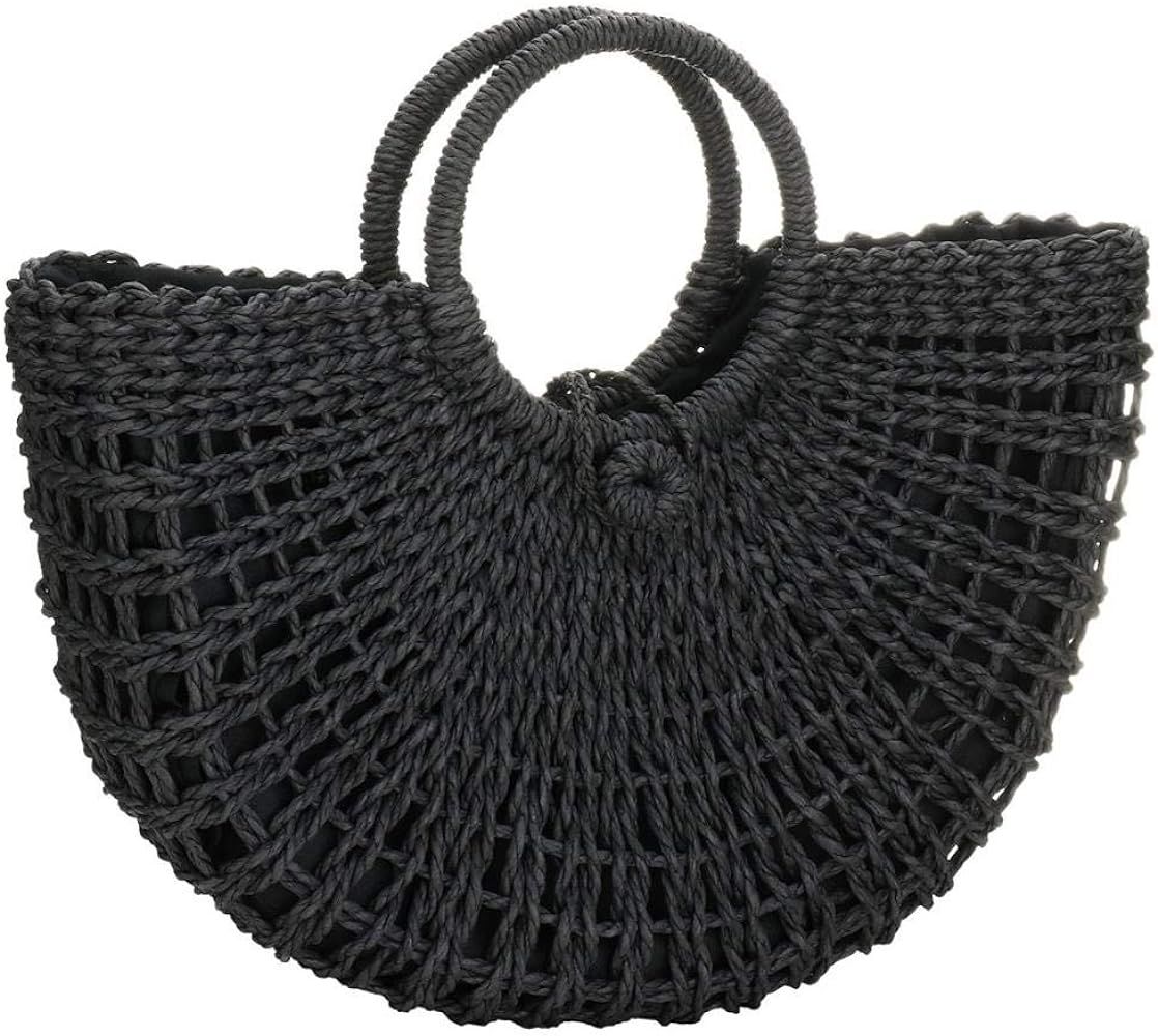 Round Straw Bag Rattan Bag Handwoven Natural Summer Beach Handbag for Women | Amazon (US)