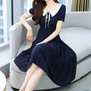 Short-Sleeve Peter Pan Collar Dress | YesStyle Global