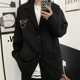 Single-Breasted Oversized Blazer / Chain Brooch / Set | YesStyle Global