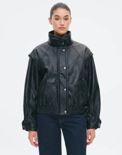 Funnel Neck Faux Leather Jacket in Black | Glassons AU | Glassons (Australia)