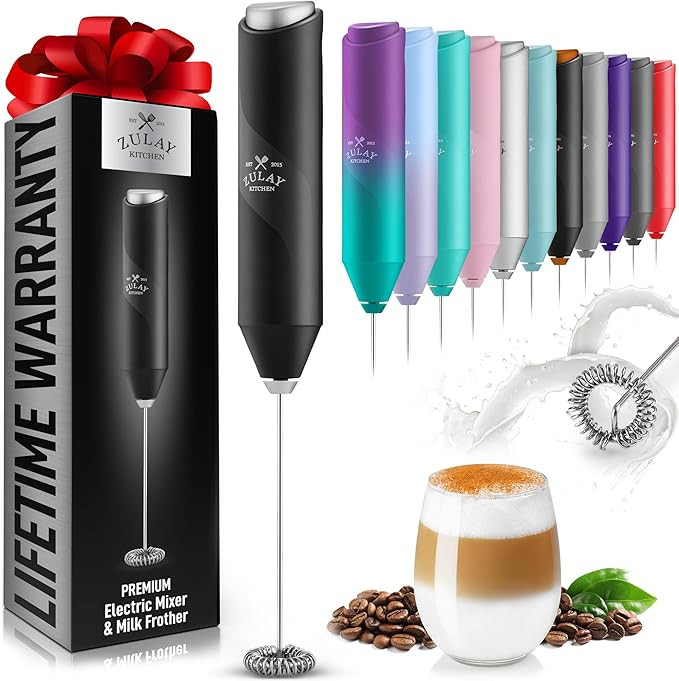 Zulay Kitchen Powerful Milk Frother Wand - Mini Milk Frother Handheld Stainless Steel - Battery O... | Amazon (US)
