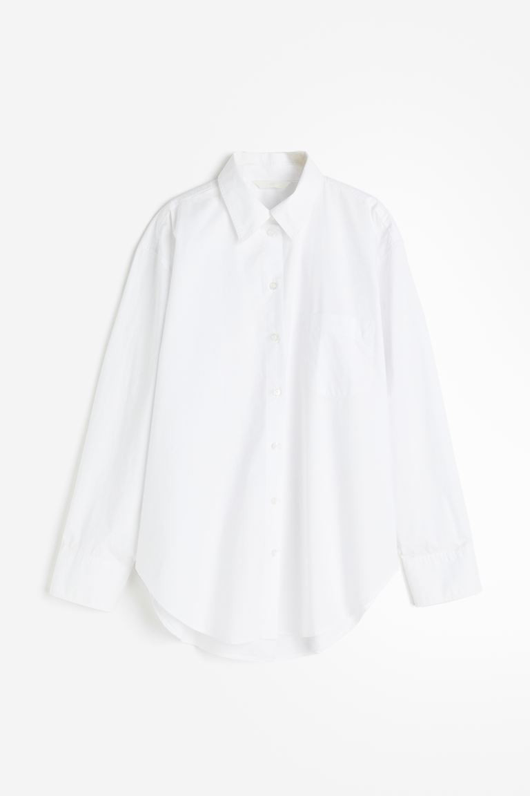 Oversized Poplin Shirt - Long sleeve - Regular length - White - Ladies | H&M US | H&M (US + CA)
