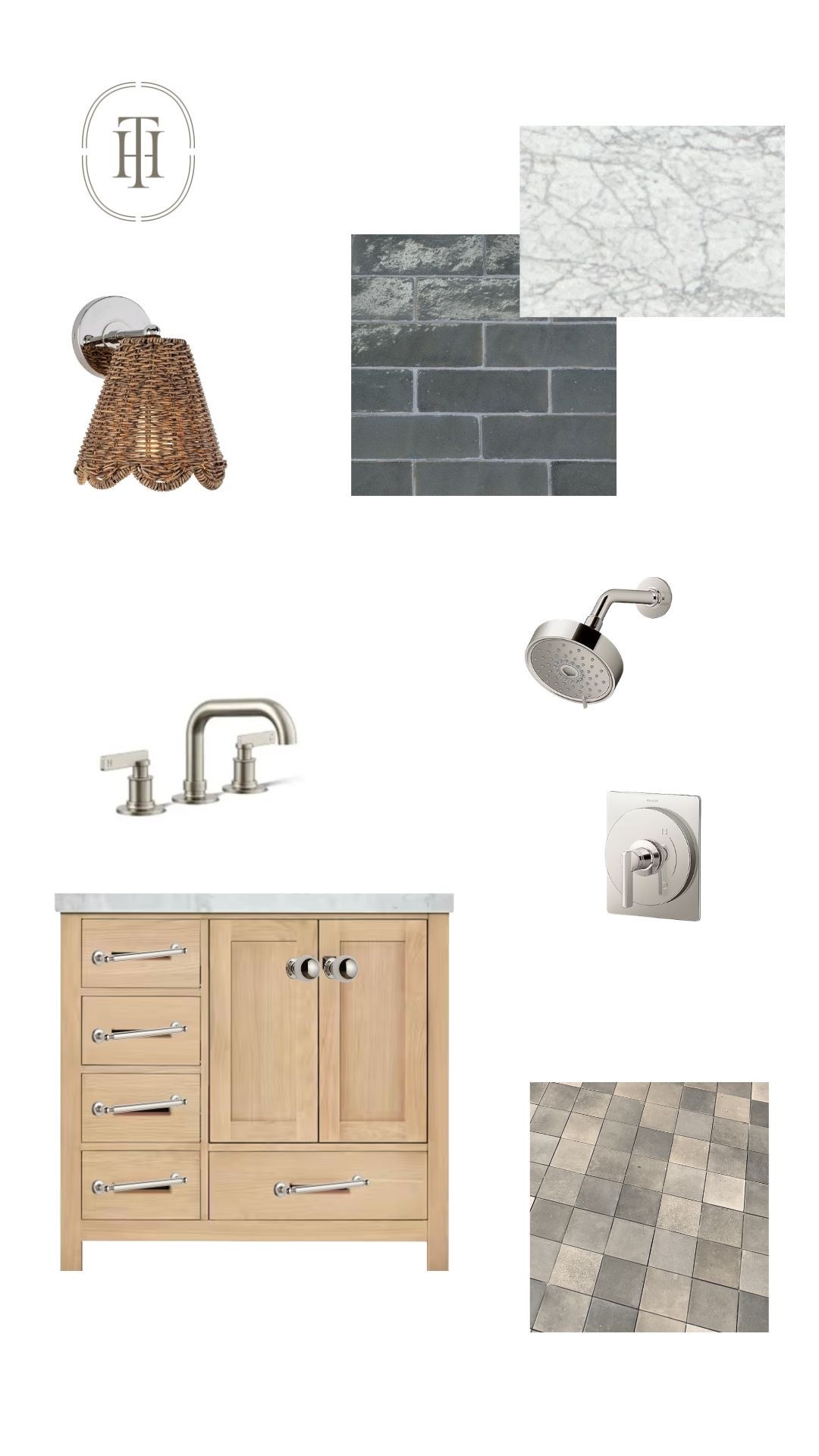 Cottage bathroom selections. We did the extra thick Carrara top on the vanity!