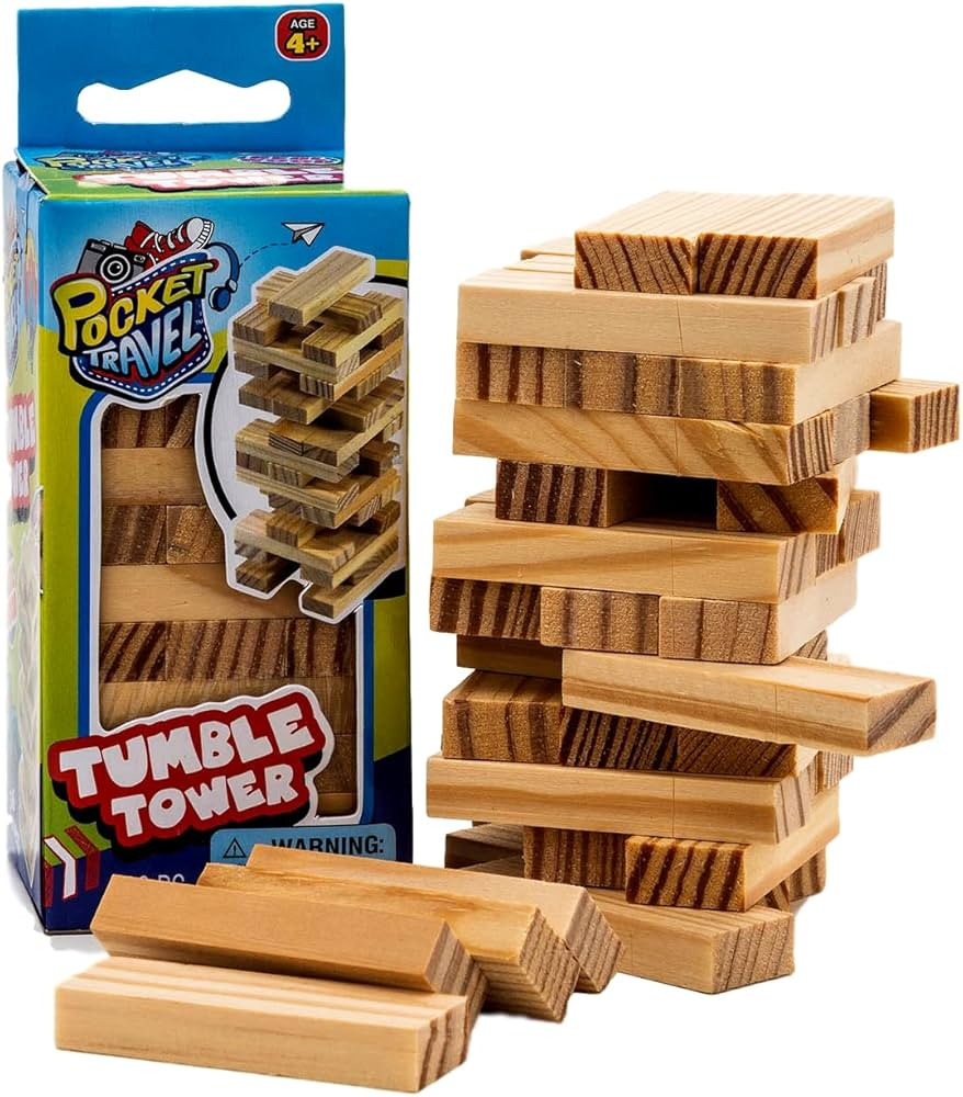 Real Wood Mini Tumble Tower Classic Game (1 Set) Travel Size 4 Inch by JARU. Wooden Tumbling Towe... | Amazon (US)