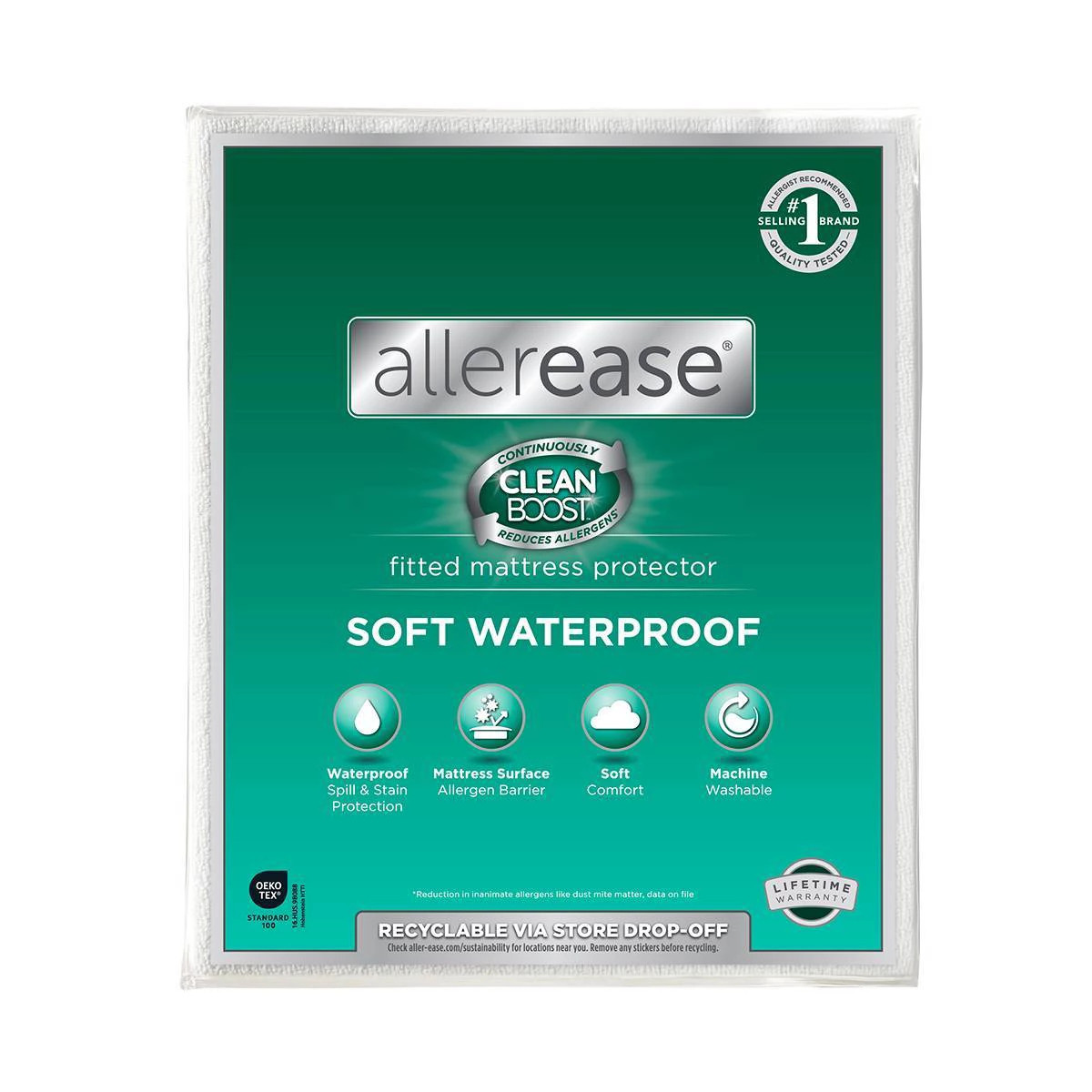 Allerease Queen Clean Boost Waterproof Fitted Mattress Protector: Hypoallergenic, OEKO-TEX Certif... | Target