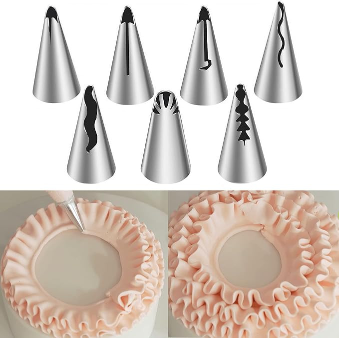 Suuker 7 Pieces Pleated Skirt Piping Nozzles Set, Stainless Steel Russian Nozzles Tips Piping Set... | Amazon (US)