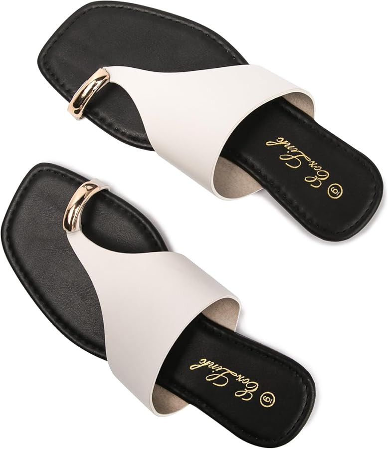 Eozlink Women’s Toe Ring Flat Slide Sandals – Slip-On Open Toe Thong Flip Flops, Casual Summe... | Amazon (US)