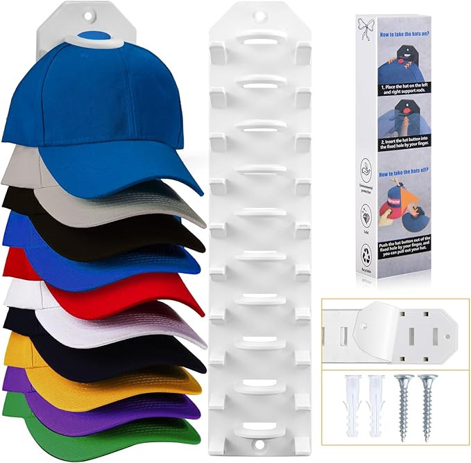 Hat Organizer for Baseball Caps, 1 Pack Hat Rack for Wall, Wall Mounted Adhesive Cap Rack, Hat Ho... | Amazon (US)