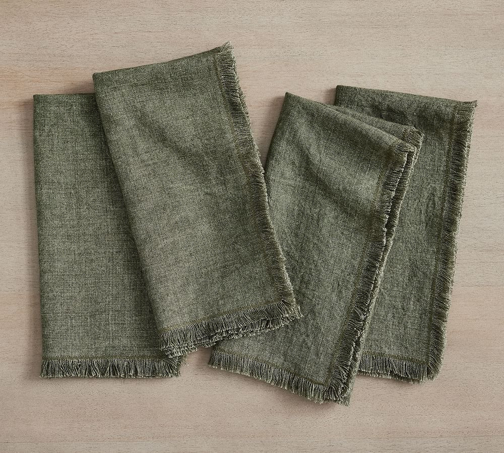 Frayed Oversized Linen Napkins - Set of 4 | Pottery Barn (US)