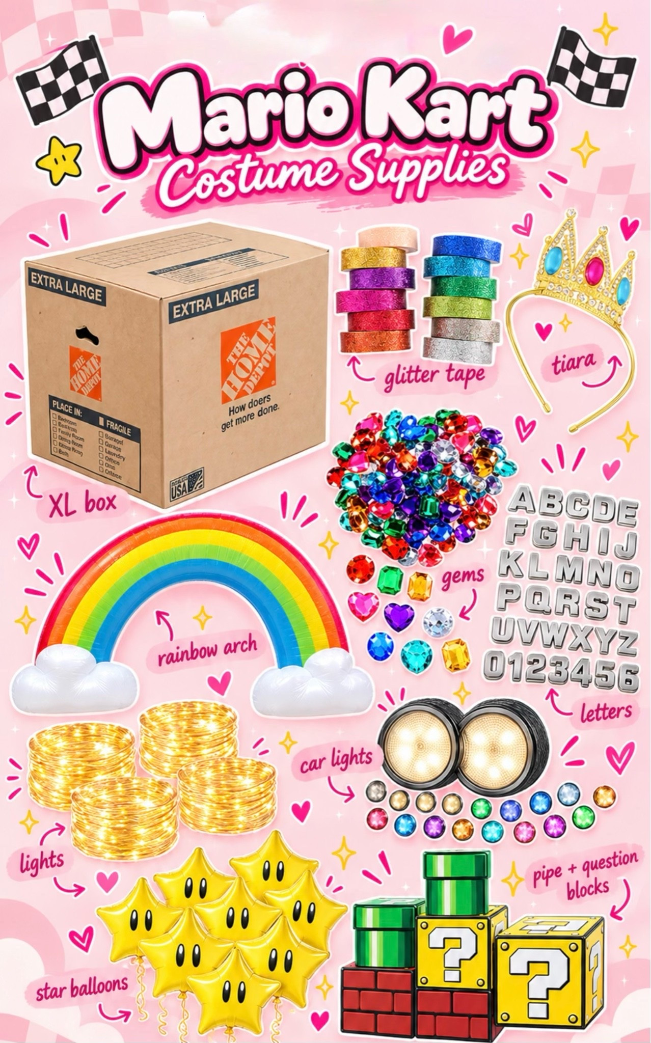 From cardboard boxes to a whole neighborhood Mario Kart race! 🏎️🌈✨ Sharing everything we used to bring our DIY costumes to life, from the XL boxes and colorful gems to the glitter tape, lights, costumes, and all the fun decorations! Everything is linked so you can create your own Mario Kart magic! 💖
#MarioKartCostume #DIYHalloweenCostume #GroupCostume #HalloweenDIY #MarioKart