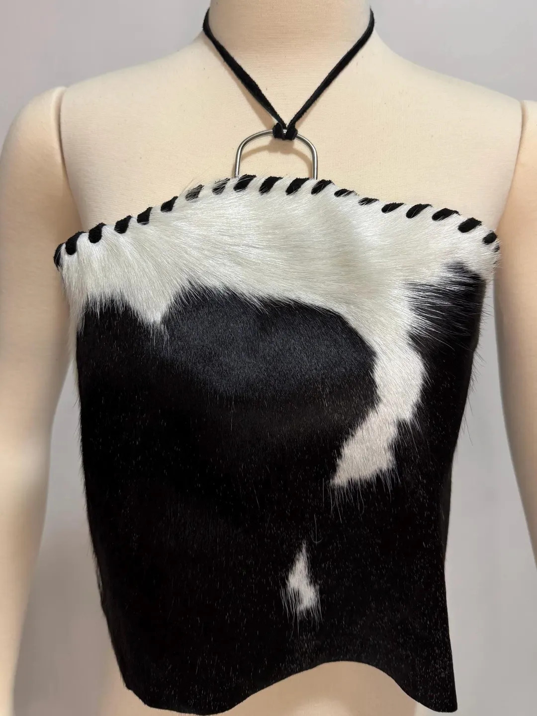 Cowhide Halter Top: Genuine Leather, Black & White 'Pampa Top' | Etsy (US)
