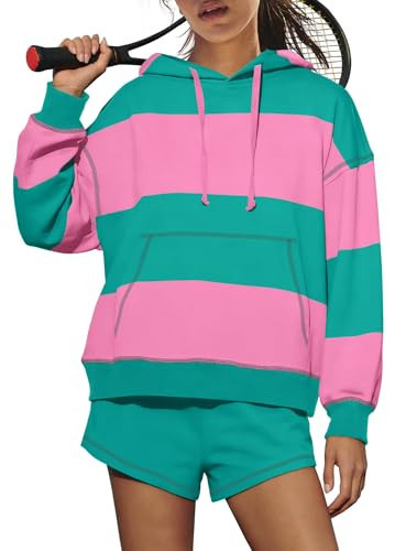 Nirovien 2 Piece Workout Sets for Women Two Piece Outfits Striped Lounge Sets Tracksuits Travel Vacation Outfits(Green Pink,S) | Amazon (US)