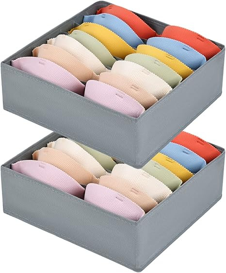 DIMJ Bra Underwear Drawer Organizer Divider, 2 Pack Large Bra Storage Box with 5 Cells, Foldable ... | Amazon (US)