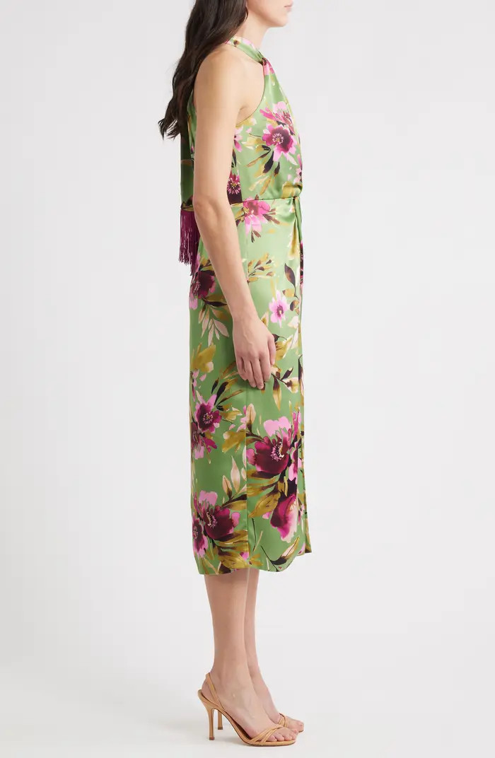 Floral Twist Neck Midi Dress | Nordstrom