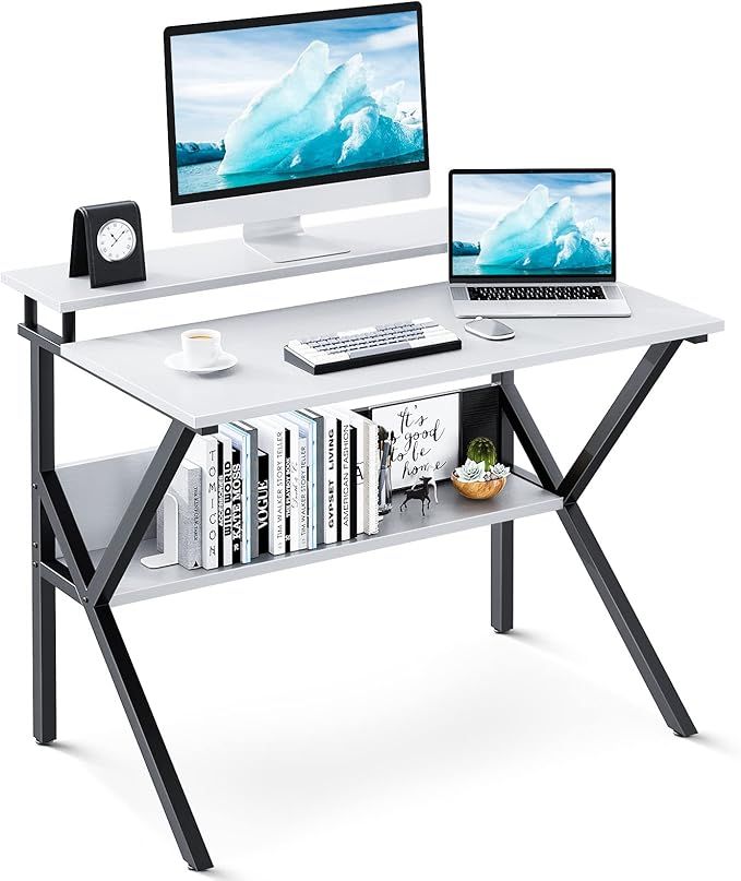 ODK Small Computer Desk, 27.5 inch Home Office Study Writing Table with Monitor Storage Shelf, Mo... | Amazon (US)