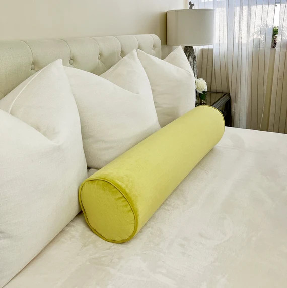Solid Velvet Bolster Pillow with Piping and a Dacron-wrapped Foam Insert | Custom Bolsters, Bed P... | Etsy (US)