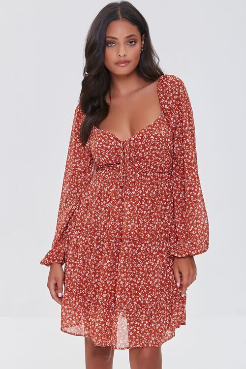 Floral Chiffon Peasant Sleeve Dress | Forever 21 (US)