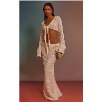 Cream Flower Embroidered Beach Maxi Skirt | PrettyLittleThing UK