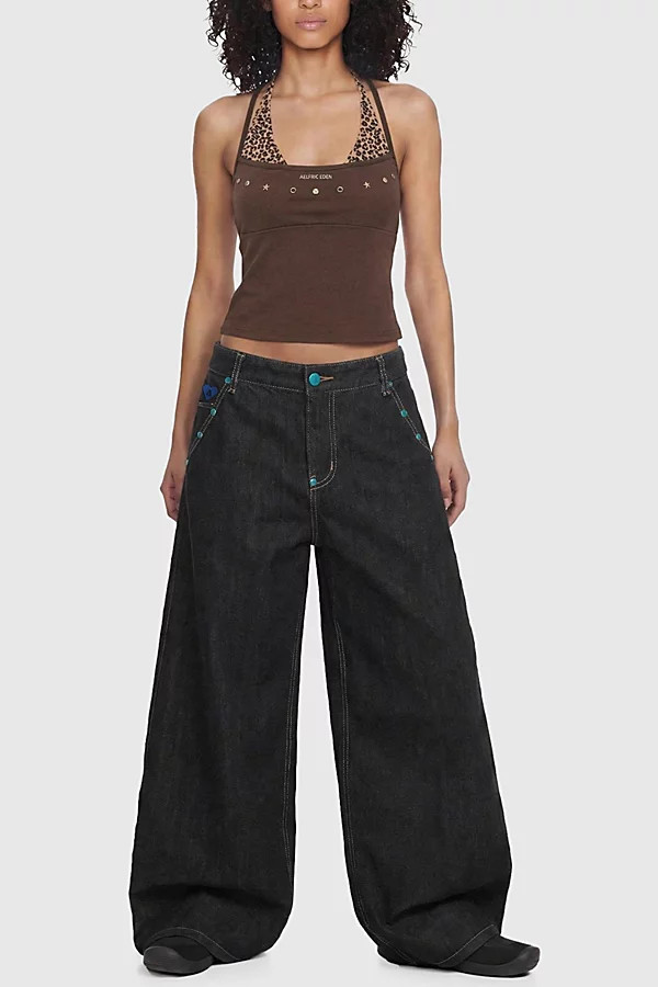 Aelfric Eden Leopard Halter Studded Cami Top in Brown, Women's at Urban Outfitters | Urban Outfitters (US and RoW)
