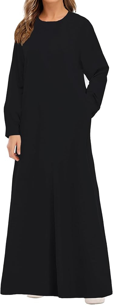 WSPLYSPJY Solid Color Zipper Abaya Muslim Dresses for Women Girls Pockets Islamic Prayer Clothes | Amazon (US)