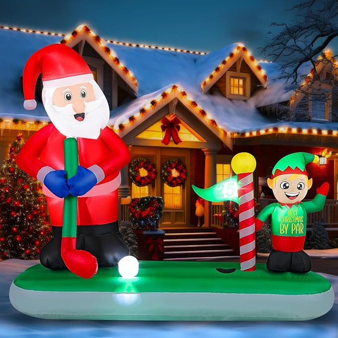 Realspring Large 5.6 FT x 6.7 FT Christmas Inflatable Santa Claus Elf Play Golf Decorations Infla... | Amazon (US)