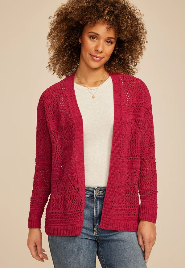 Mixed Pointelle Open Front Cardigan | Maurices