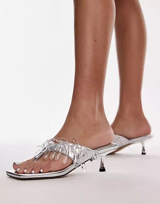 Topshop Idris heeled sandal with beading in silver | ASOS (Global)