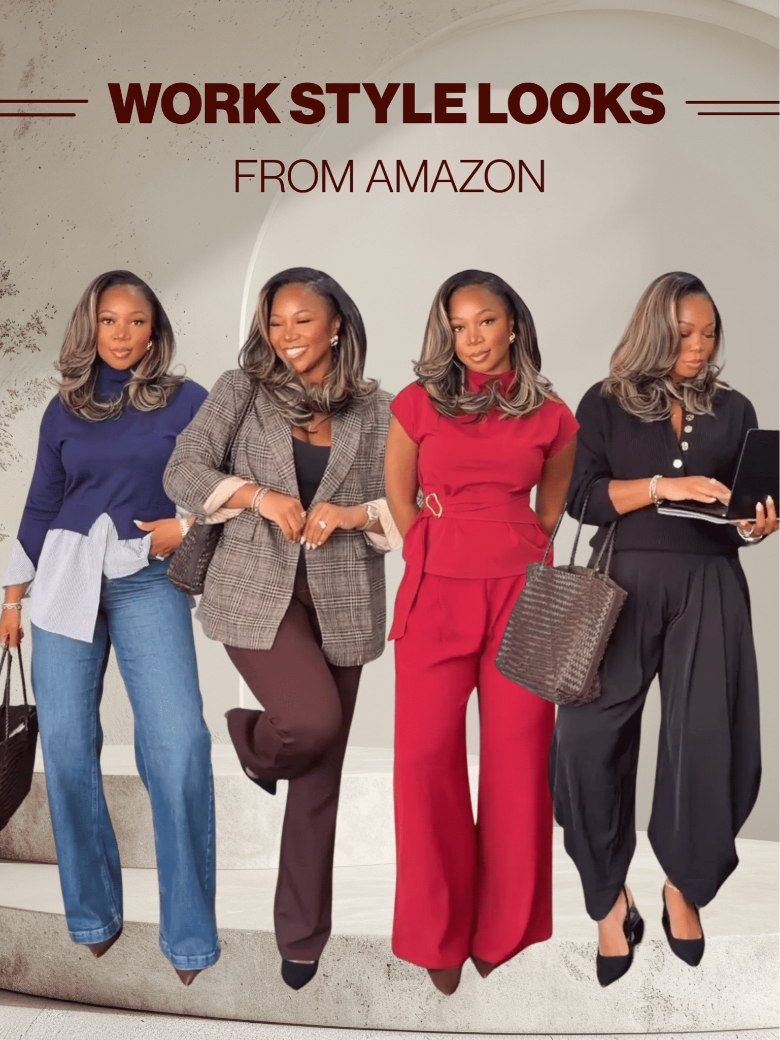 blue sweater look — medium top + 32 long jeans. Red look — medium top + XL long. denim top outfit — top XL bottoms XL long. Blazer look — XL blazer + large tall (I’m wearing XL tall and they were roomy). All black— large top + XXL bottoms

#LTKMidsize #LTKWorkwear #LTKTall