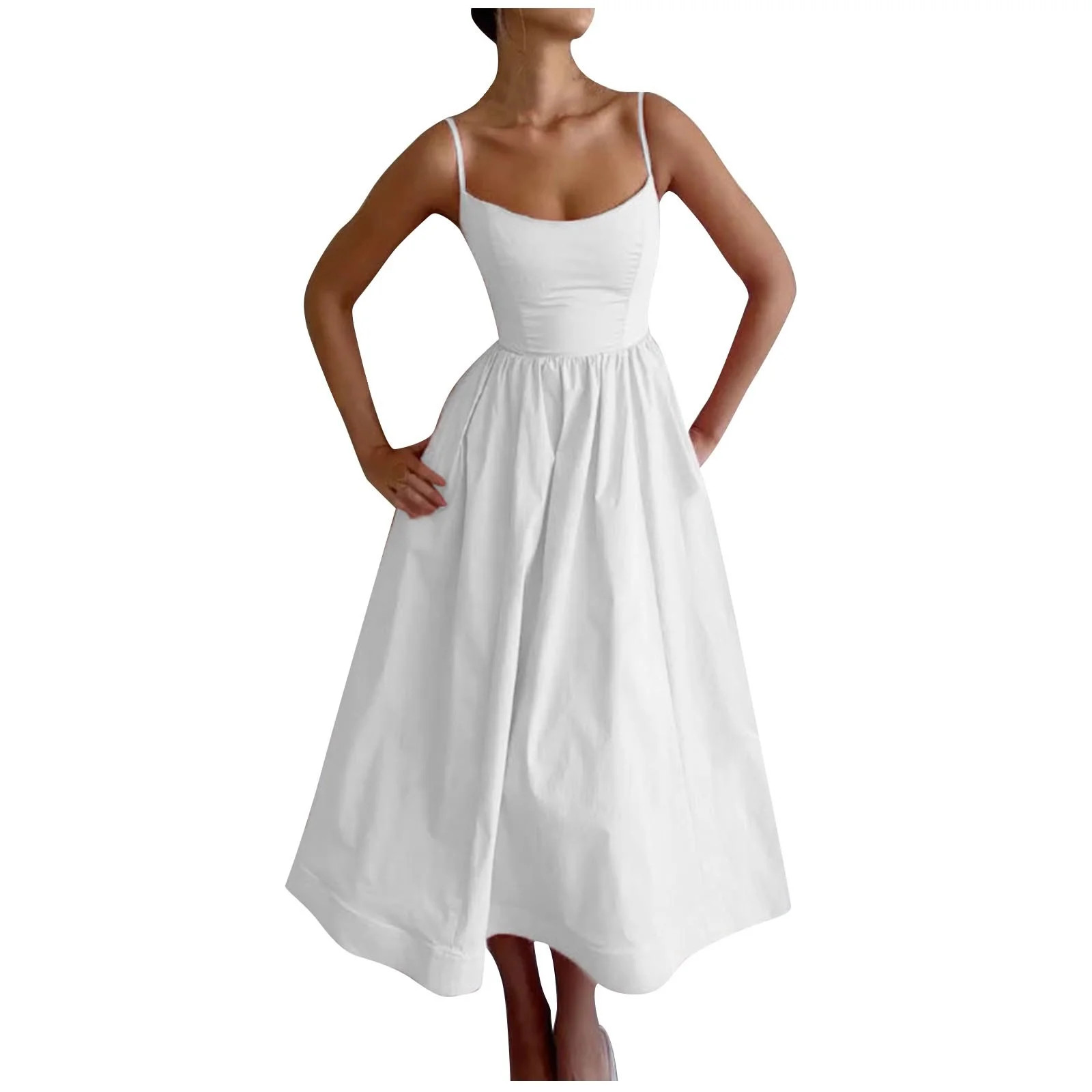yillto Women's Spaghetti Strap Long Dress Casual Sleeveless Scoop Neck Slim Party Maxi Dresses | Walmart (US)