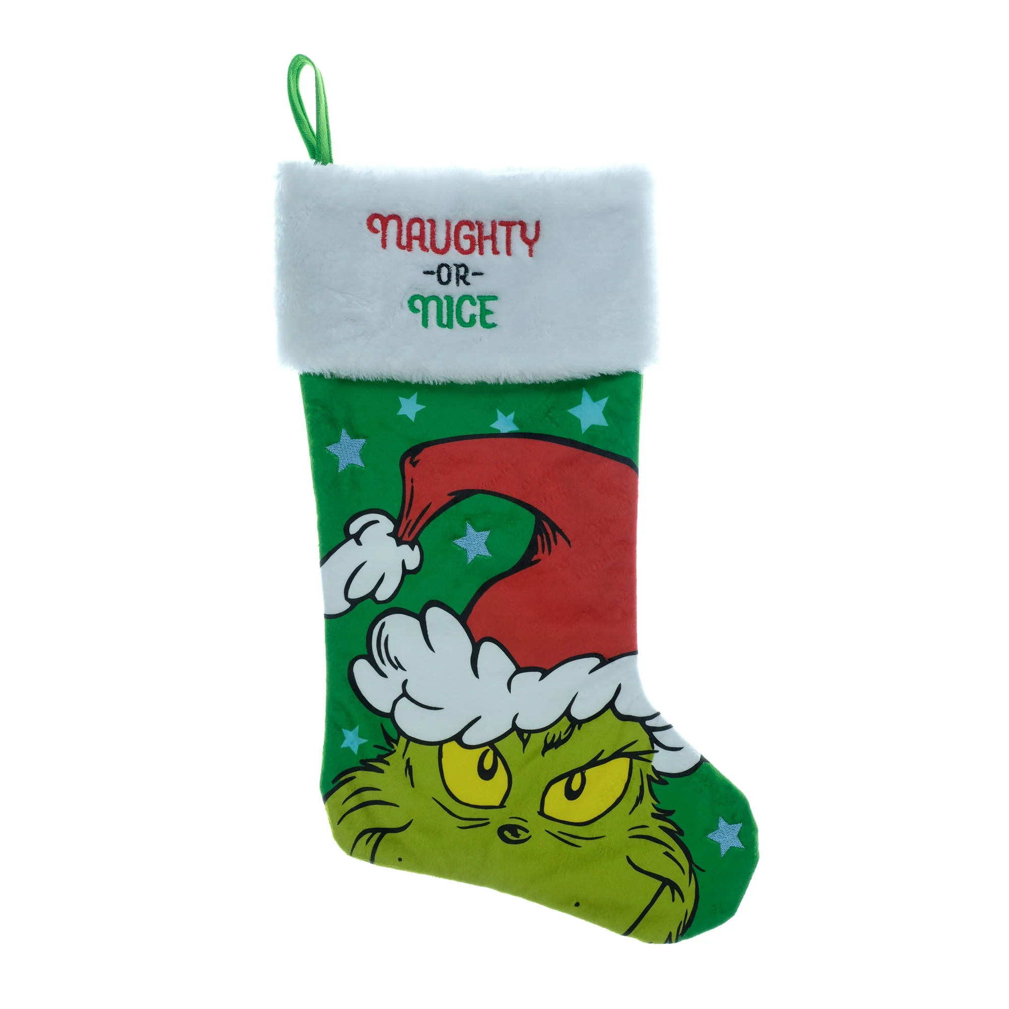20 Inch Grinch Christmas Stocking by Ruz, Green Velvet with Embroidered Naughty or Nice Cuff | Walmart (US)