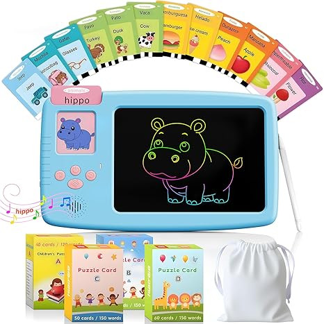 Talking Flash Cards for Toddlers: 2-in-1 LCD Writing Tablet Kids - Montessori Language Learning w... | Amazon (US)