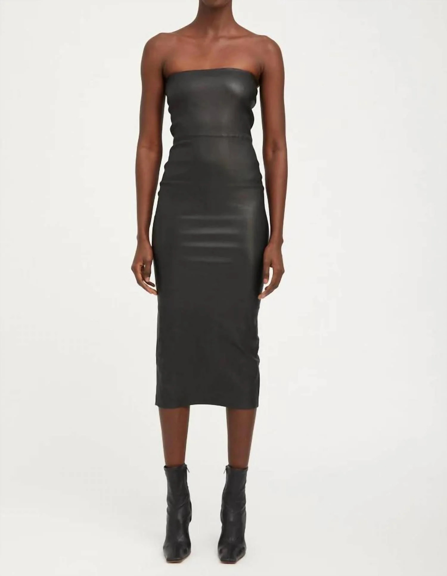 Leather Tube Dress In Black Leather | Shop Simon