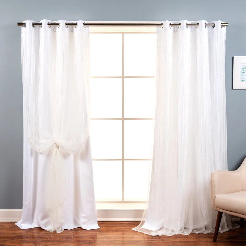Fortuna Brockham Solid Tulle Overlay Room Darkening Grommet Curtain Panels | Wayfair North America