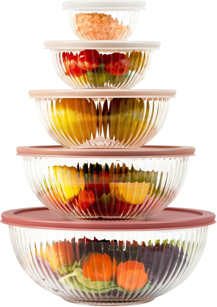 Glass Mixing Bowls with Lids Sets, 5 Packs Glass Bowls with Lids for Kitchen Baking, Meal Preppin... | Amazon (US)