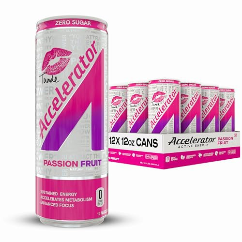 Accelerator Active Energy Drink Sugar Free Zero Carbs, Passion Fruit Tunde 12oz can(12 pack) Enhanced Focus & Sustained Energy from 100% Natural Caffeine (200mg), Ashwagandha, Coq10 & Green Tea Extract | Amazon (US)