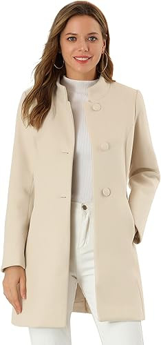 Allegra K Women's Winter Overcoat Mid-Long Stand Collar Single Breasted Coat Outerwear | Amazon (US)