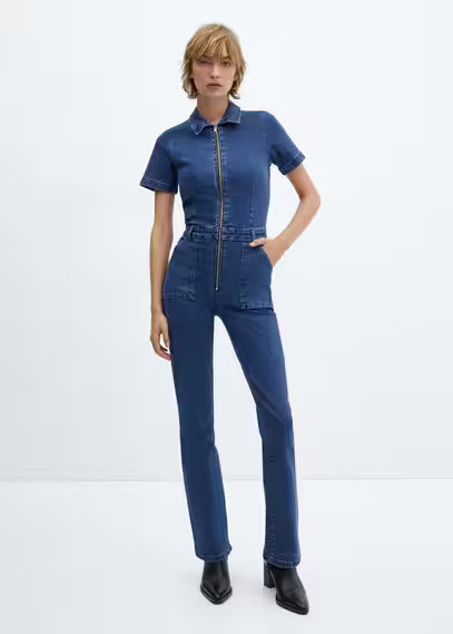 MANGO - Denim jumpsuit with zipper dark blue - XXS - Women | MANGO (US)