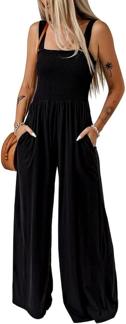 Dokotoo Women's Casual Loose Overalls Jumpsuits One Piece Sleeveless Wide Leg Long Pant Rompers With Pockets | Amazon (US)