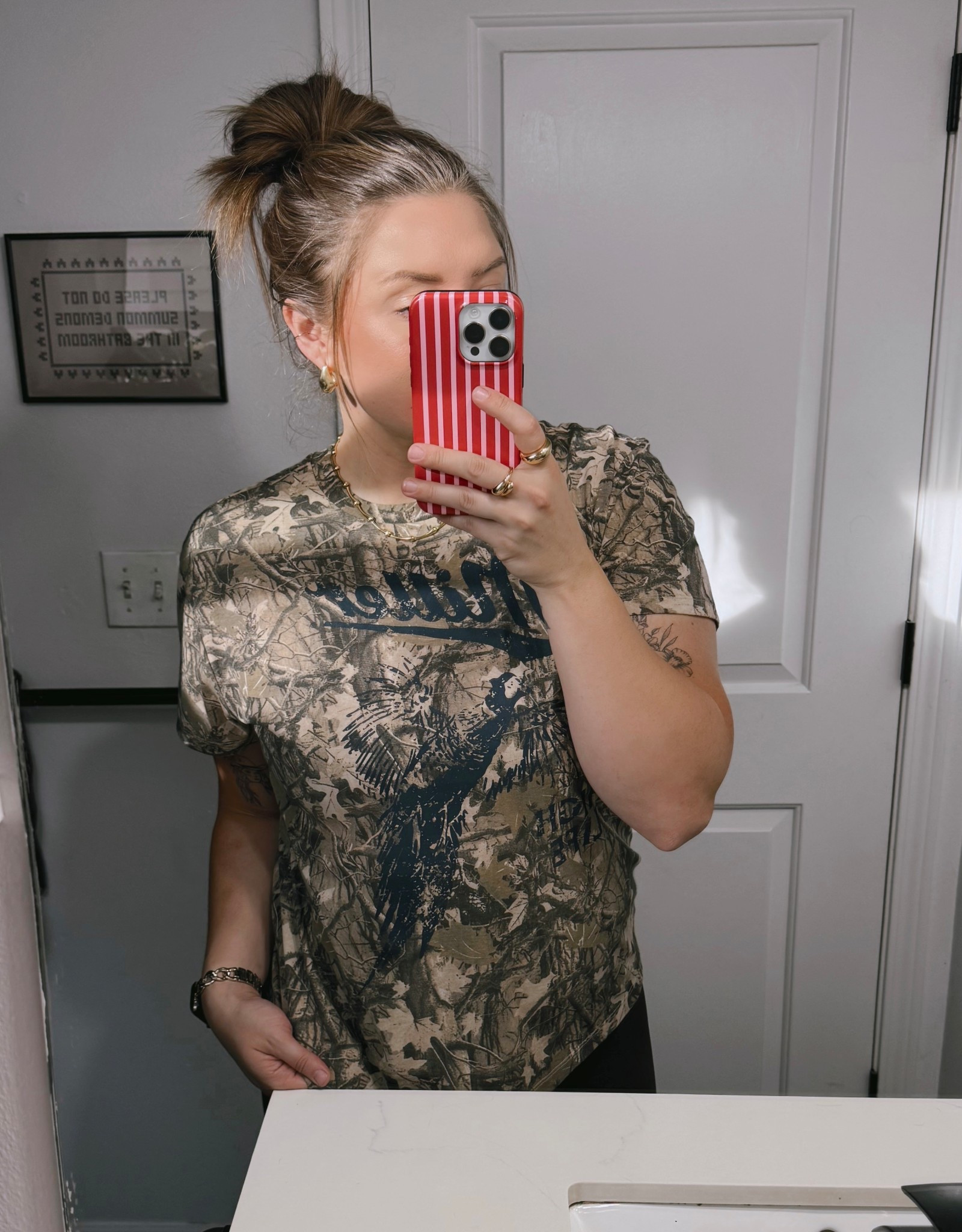 Cute $12 tee shirt find!! Camo Miller High Life tee! Sizing was a little off on this one, I had to size up! Comfy and soft fabric with on trend print 🖤 