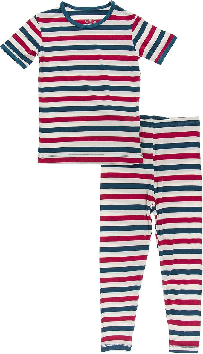 KicKee Pants 4th of July Pajamas Set, Vintage Stars and USA Stripe, Short Sleeve, Long Pants, Snu... | Amazon (US)
